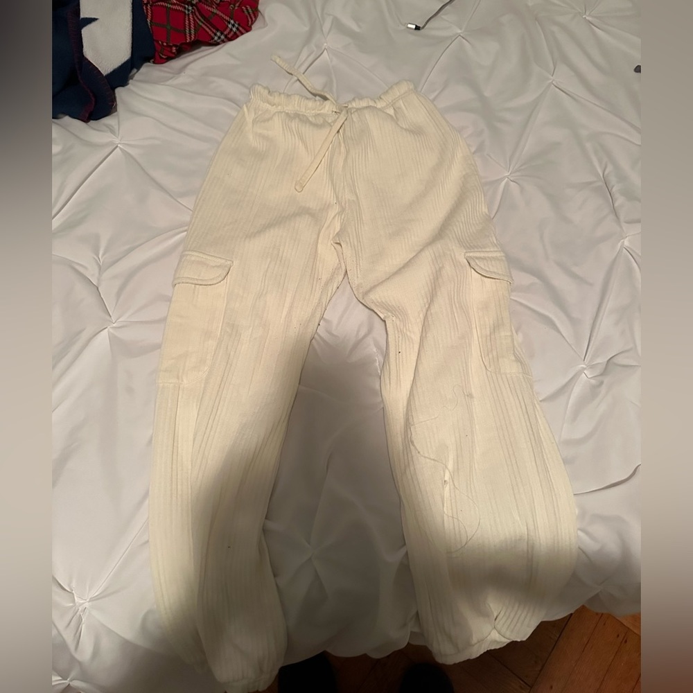 Pretty little thing cream ribbed joggers